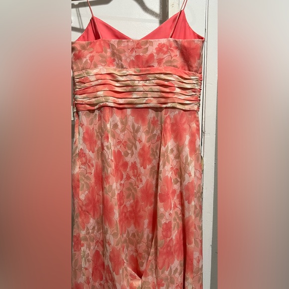 100 % Silk Dress- Floral Orange, Pink ...Spaghetti Straps, Pleated waistband - Picture 2 of 6